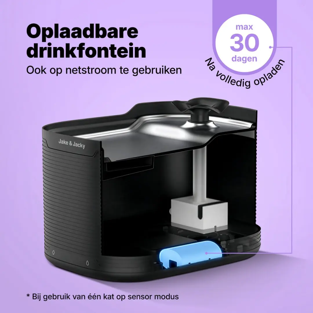 Jake and Jacky Drinkfontein RVS Draadloos Kat & Hond - 2,5L - Zwart