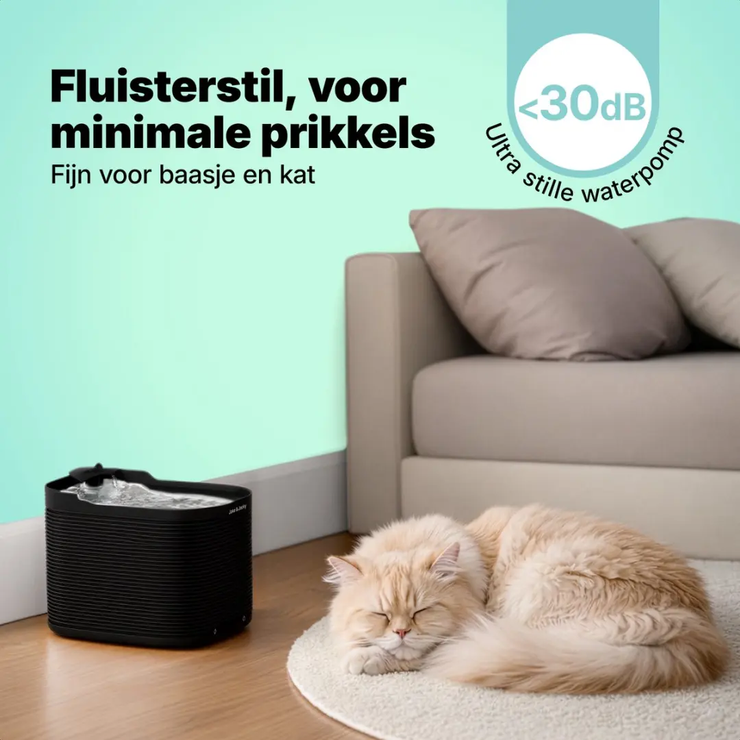 Jake and Jacky Drinkfontein RVS Draadloos Kat & Hond - 2,5L - Zwart - afbeelding 6 van 6