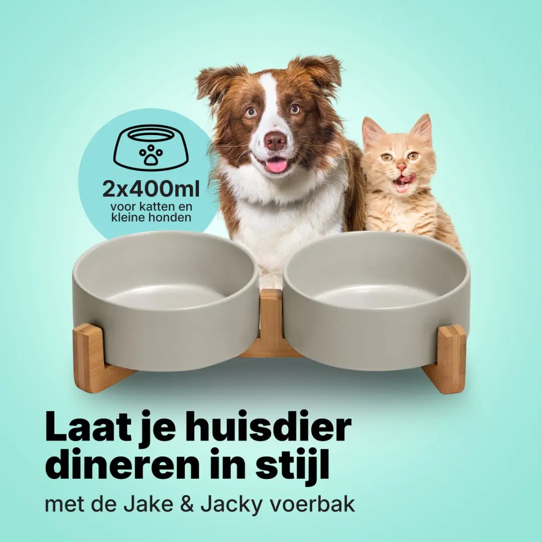Jake and Jacky Keramiek Voerbakken 2x400ml - Grijs