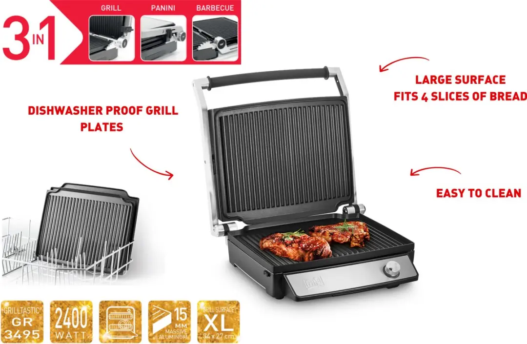 Fritel GR 3495 Grilltastic Elektrische Contactgrill 2400W - 34x27cm - Zwart