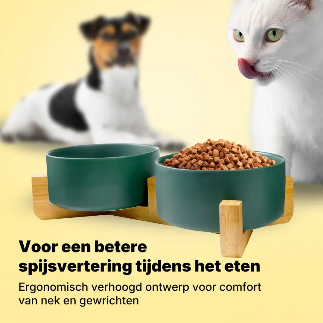 Jake and Jacky Keramiek Voerbakken 2x400ml - Groen