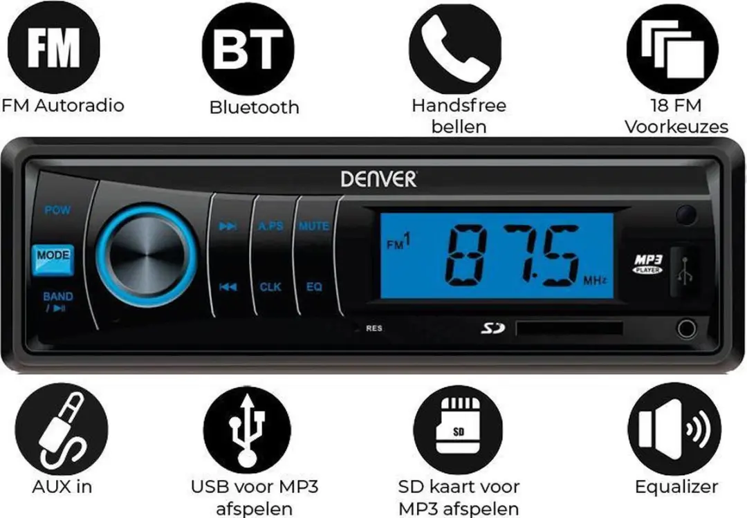 Denver CAU-444BT Autoradio - Bluetooth - Zwart