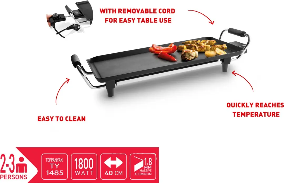 Fritel Teppanyaki TY 1485 Tafelgrill 1800W - 40x22cm - Zwart/zilver