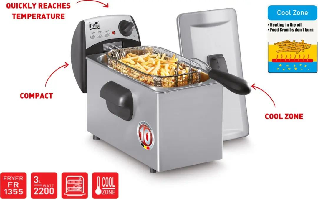 Fritel FR 1355 Friteuse - 2200W 3L - Antistofdeksel