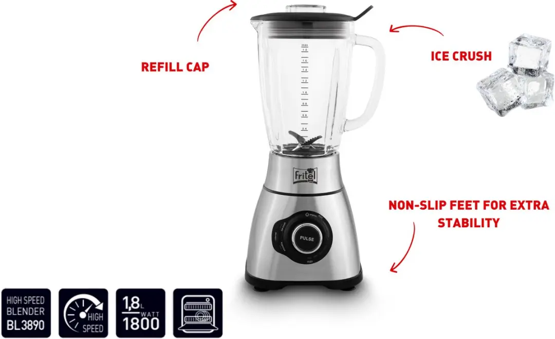 Fritel BL 3890 Blender - 1800W - 1,8L - 9 Snelheden - Glas