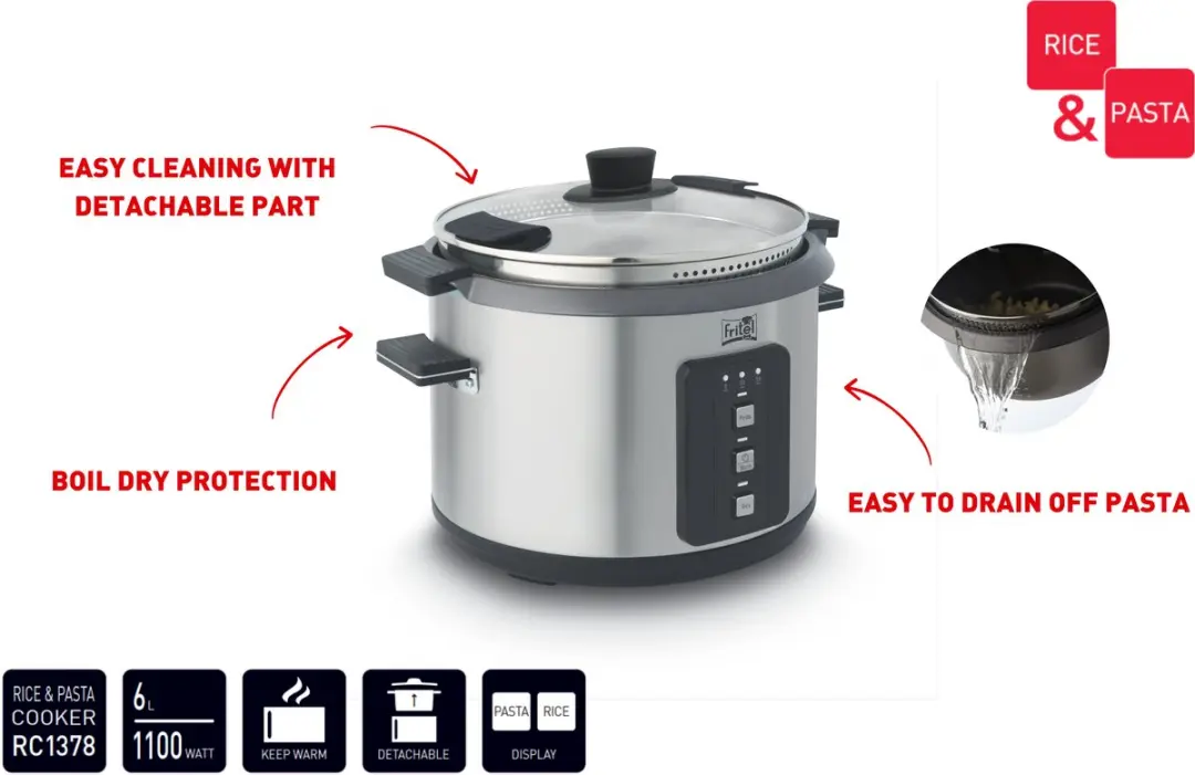 Fritel RC 1378 Pasta Rijstkoker 6L - 1100W - 3 Functies - afbeelding 6 van 6