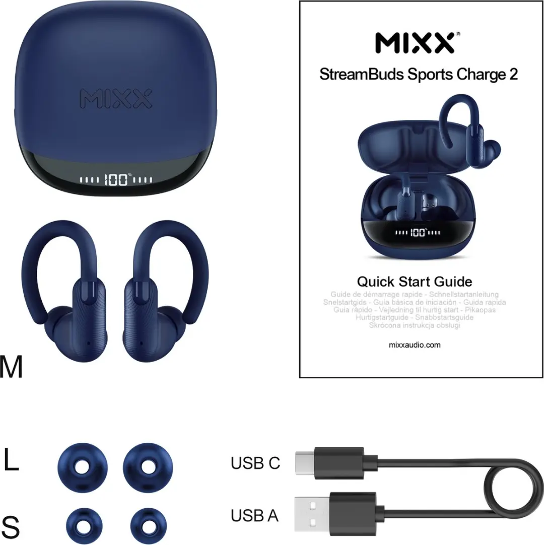 Mixx StreamBuds Sports Charge 2 Draadloze Oordopjes - Blauw