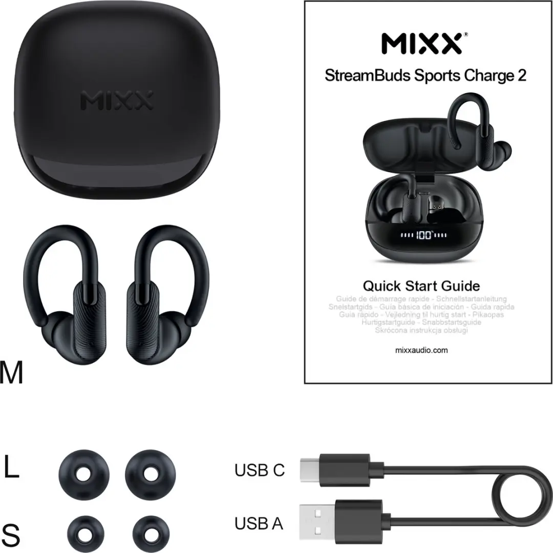 Mixx StreamBuds Sports Charge 2 Draadloze Oordopjes - Zwart