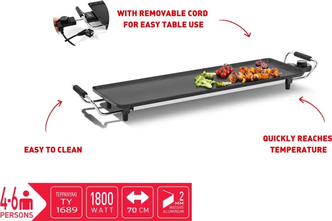 Fritel Teppanyaki TY 1689 Tafelgrill 1800W - 70x22cm - Zwart