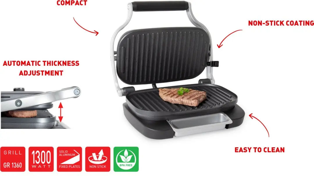 Fritel GR 1360 Panini Tosti Toestel 1300W - Zwart