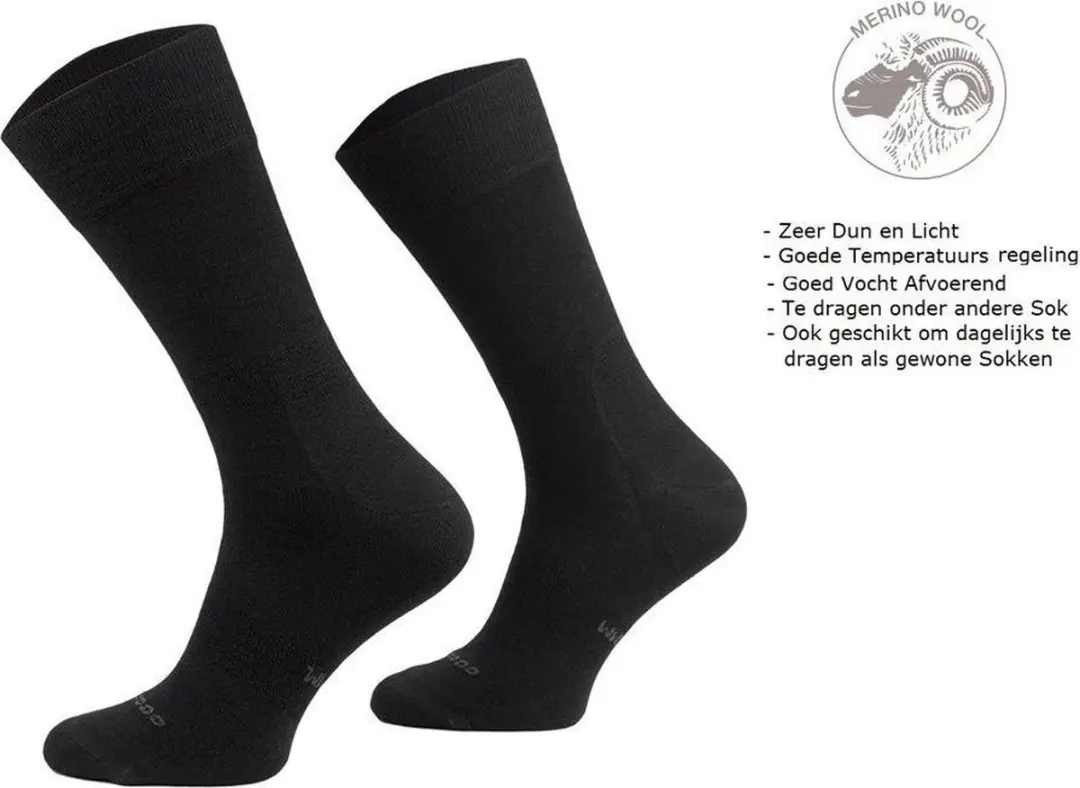 Comodo Dunne Lichte Wandelsokken Merino Wol - Zwart 43-46