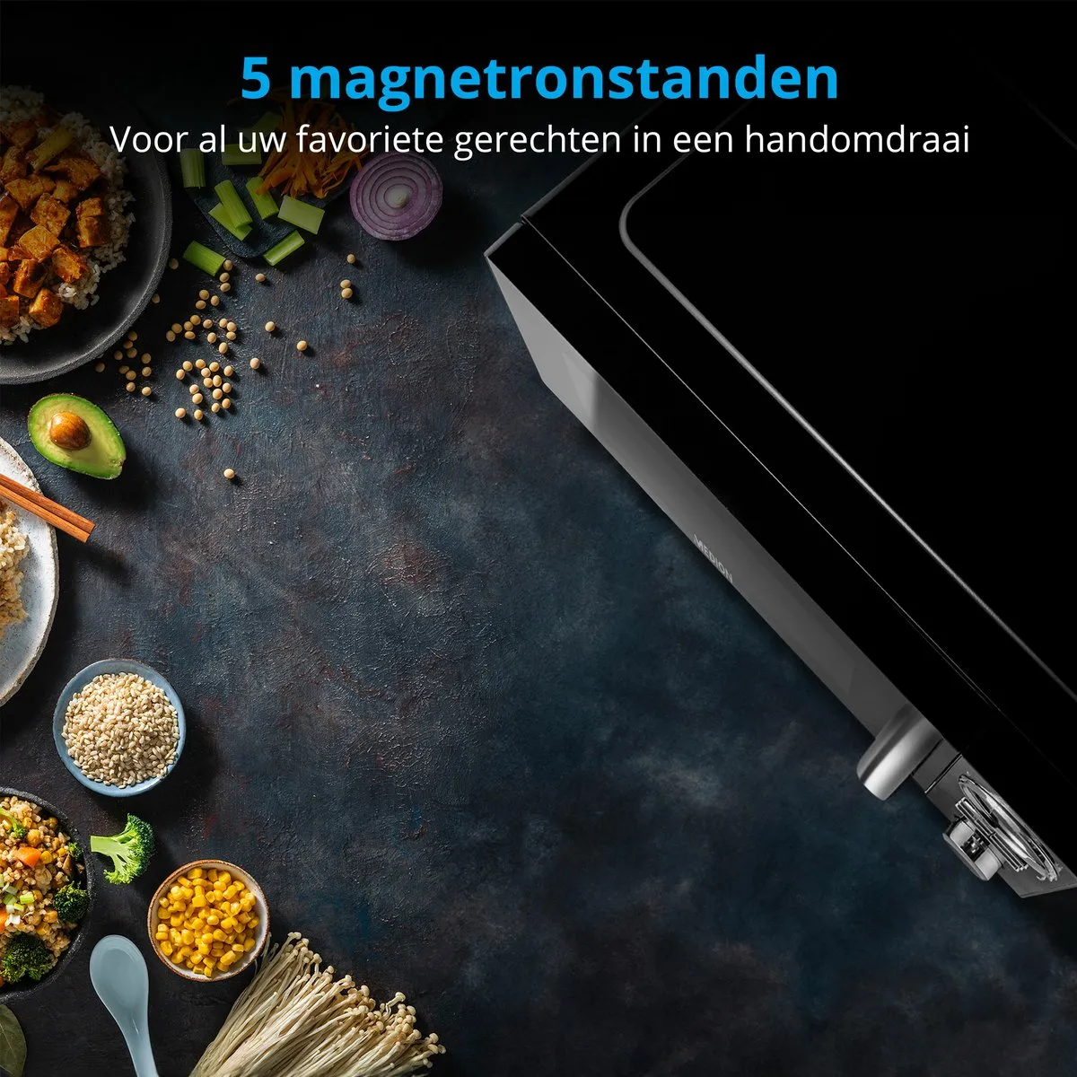 MEDION 3-in-1 magnetron met grill- en heteluchtfunctie (23 liter, 900 watt, 1.000 watt grill, 1.680 watt hetelucht, 10 automatische programma's, ontdooifunctie, display, MD11493) zwart