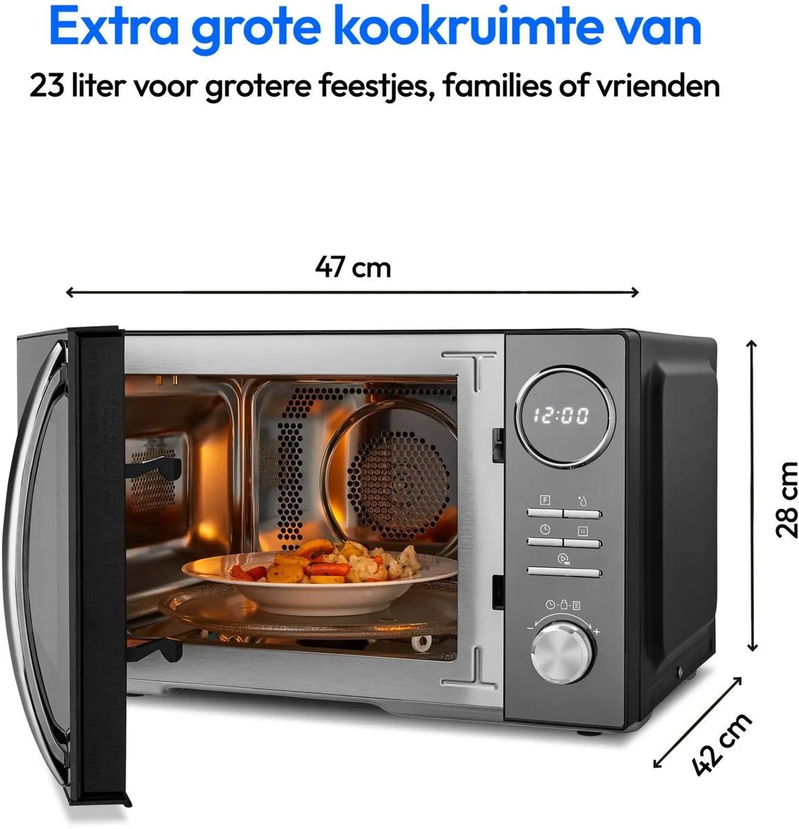 MEDION 3-in-1 magnetron met grill- en heteluchtfunctie (23 liter, 900 watt, 1.000 watt grill, 1.680 watt hetelucht, 10 automatische programma's, ontdooifunctie, display, MD11493) zwart