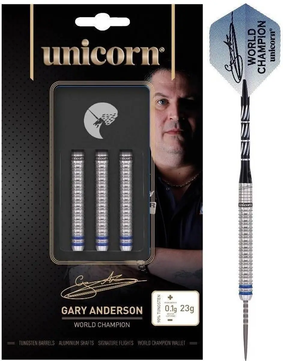 Unicorn Gary Anderson W.C. Phase 3 Dartpijlen - 3 Stuks - Zilverblauw