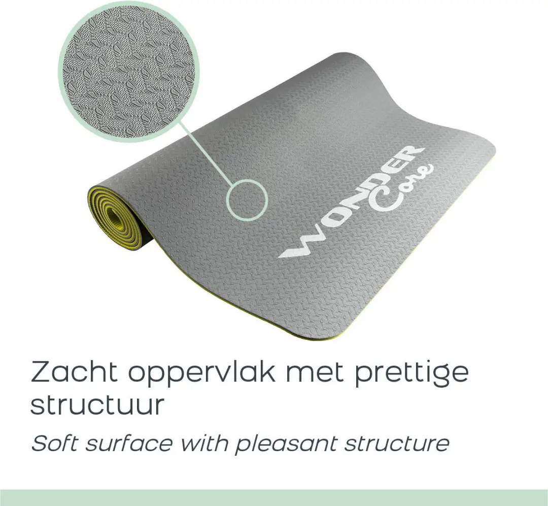 Wonder Core Yogamat - 6mm Antislip - 173x61cm - Groen/Grijs - afbeelding 6 van 6