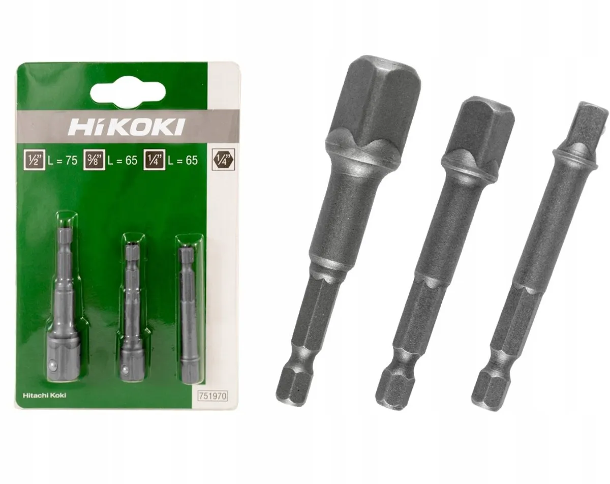 Hikoki Adapterset 1/4" Hex naar 1/4", 3/8", 1/2" Vierkant