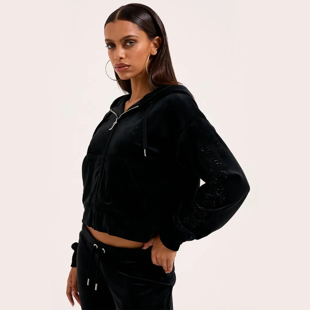 Juicy Couture Iccle Diamante Oversized Cropped Hoodie XS - Zwart