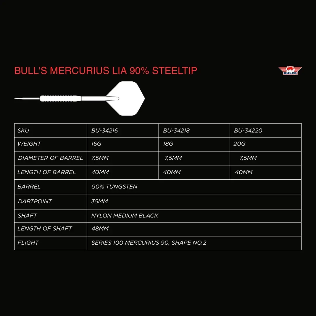 Bull's Mercurius Lia Dartpijlen 16g - 3 Stuks - Zilver