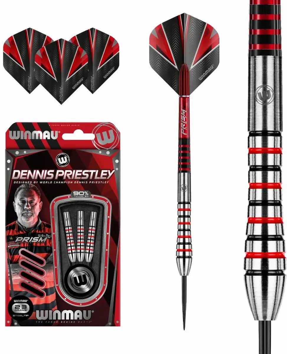 Winmau Dennis Priestley 90% Dartpijlen - 3 Stuks - Rood