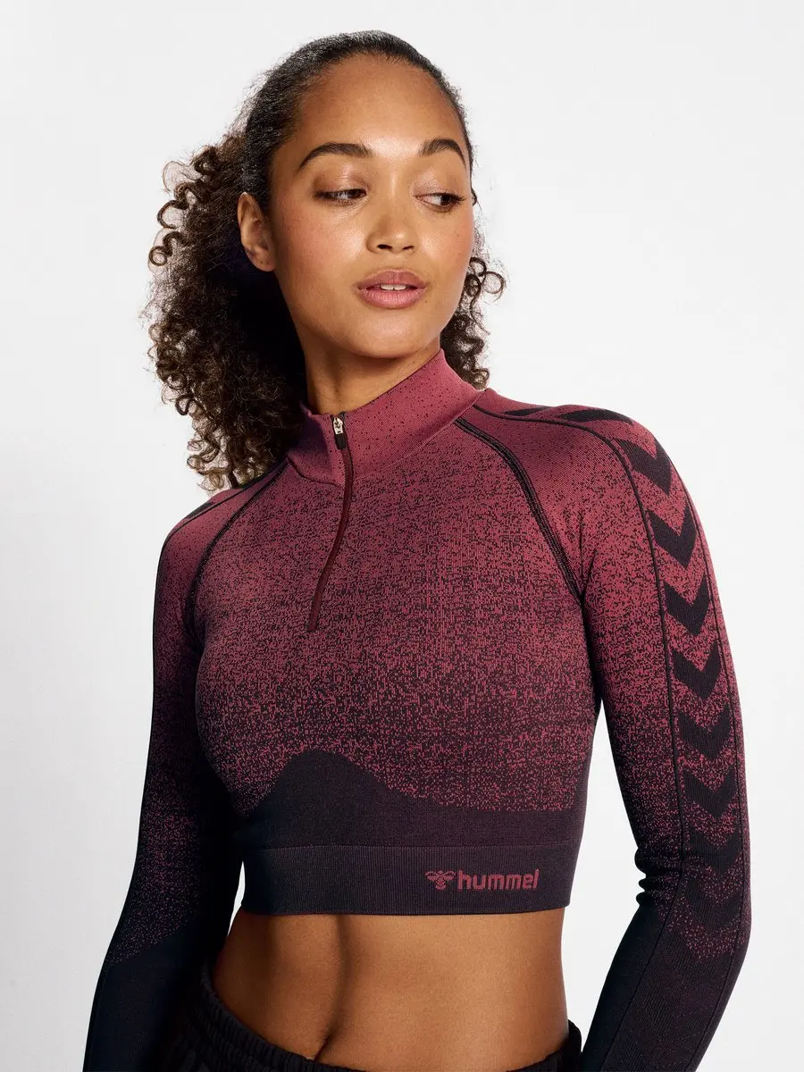 Hummel Fade Seamless Half Zip Dames Shirt - L - Bitter Chocolate/Mineral Red - afbeelding 6 van 6