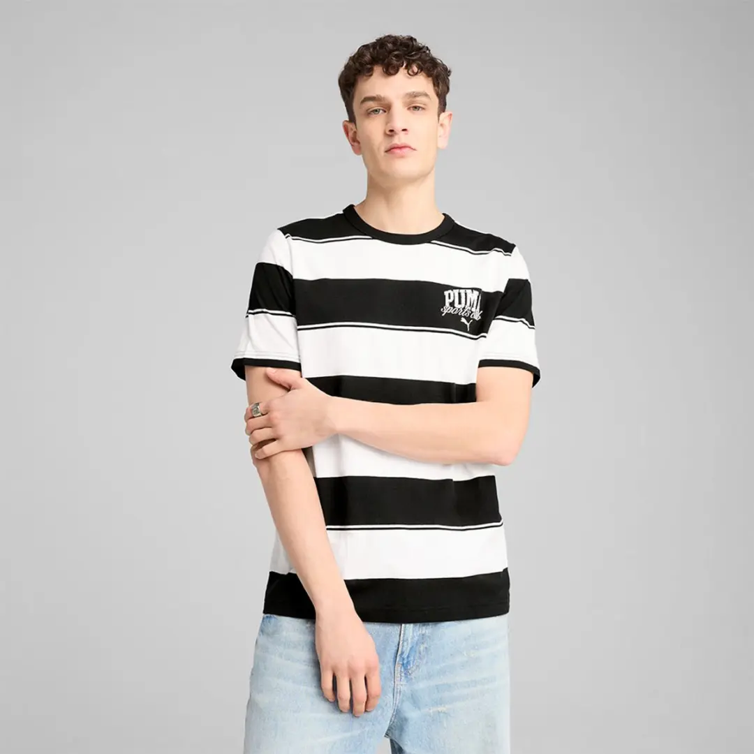 PUMA Class Stripe AOP T-shirt - L - Wit/Zwart