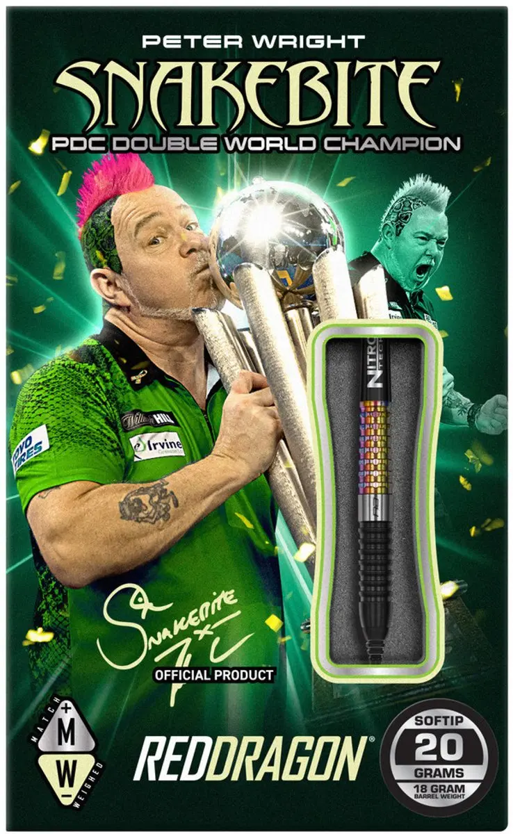 Red Dragon Peter Wright Corra 90% Soft Tip Darts - 3 Stuks