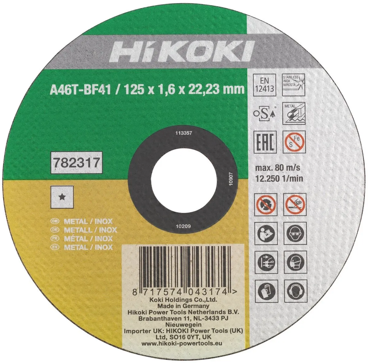 Hikoki 125mm Metaal/RVS Slijpschijf 782317