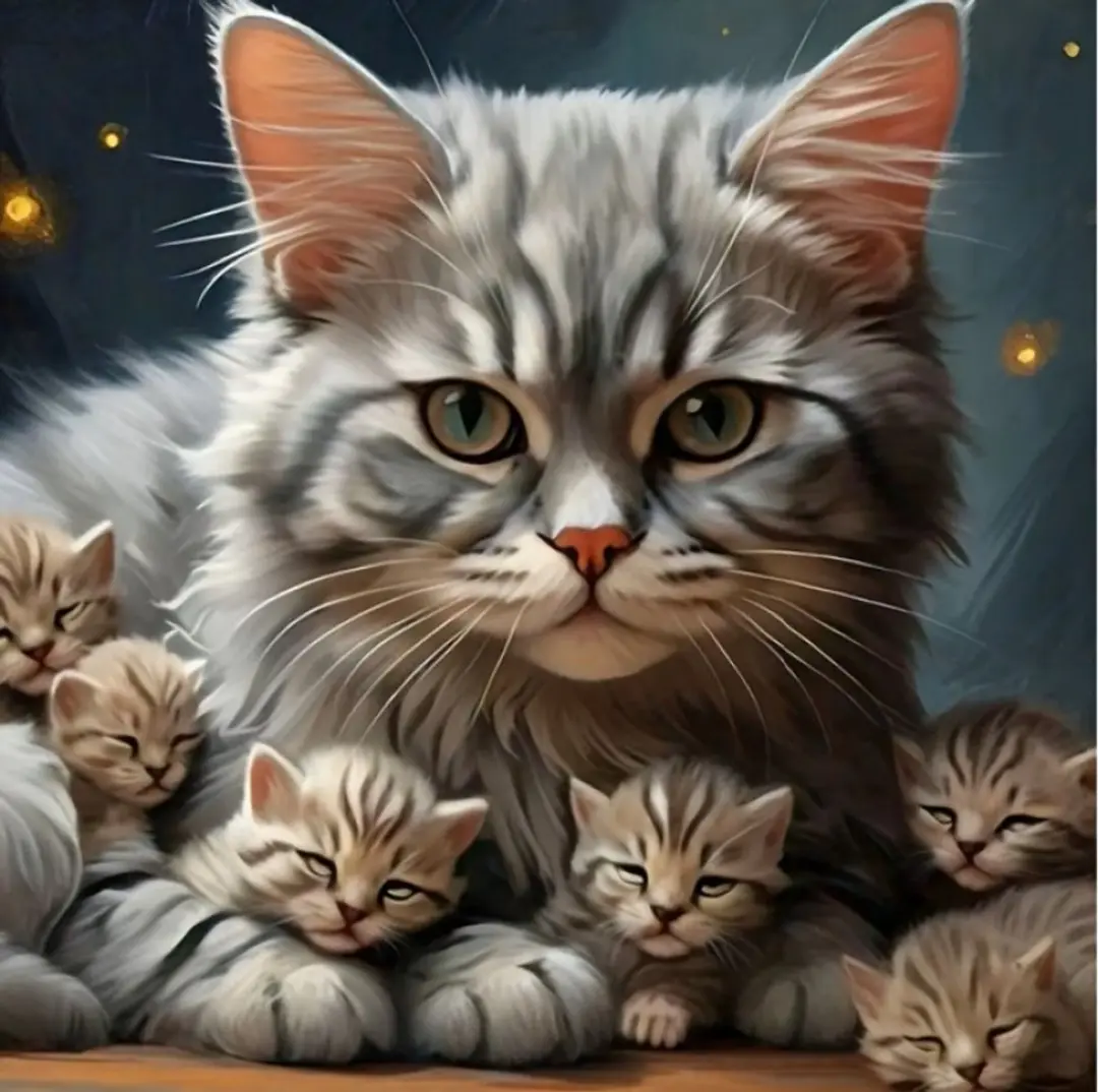 Creative Diamond Painting Poes met Kittens 25x25cm