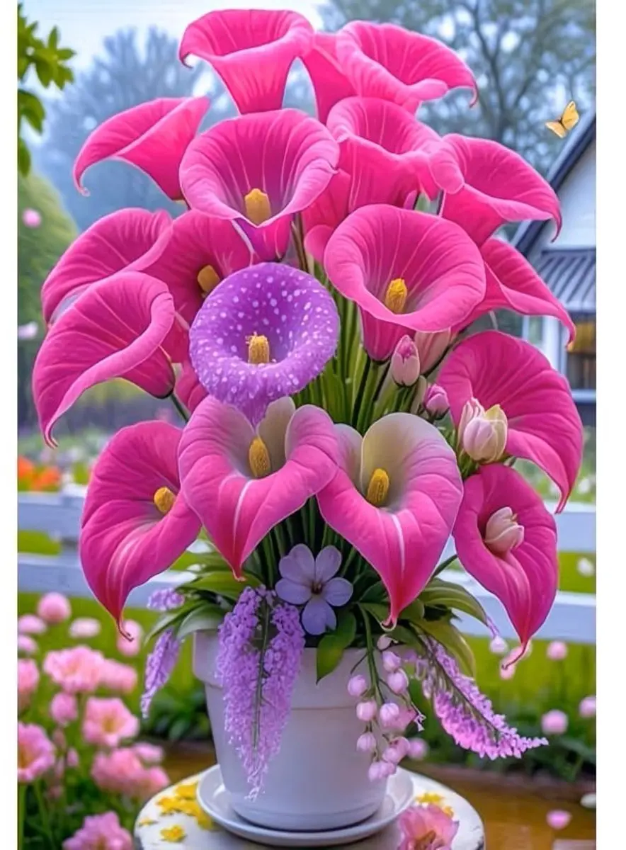 Creative Diamond Painting Vaas met Bloemen Fuchsia 25x20cm