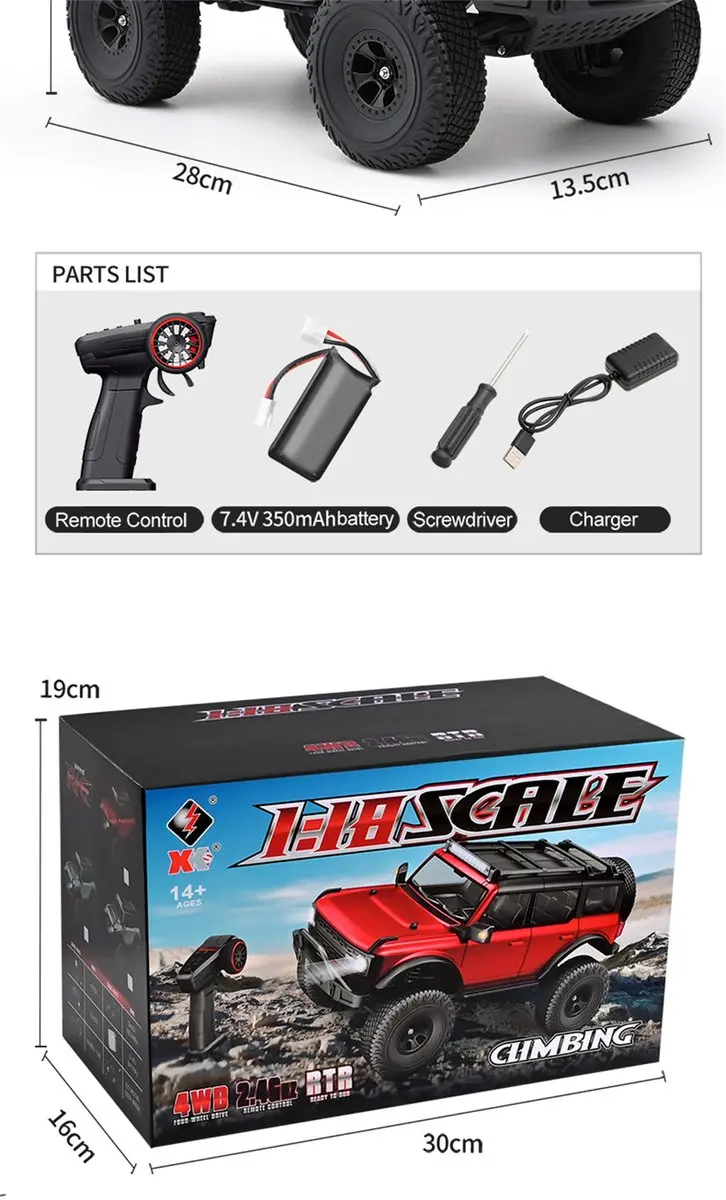 WLtoys 184023 RC Rock Crawler 1:18 4WD - Rood