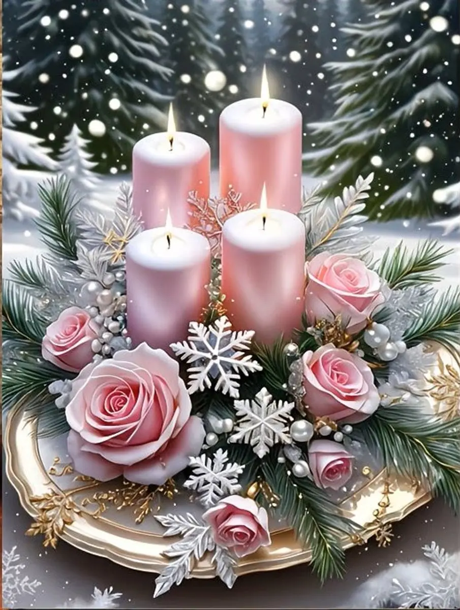 Creative nr 435 Diamond Painting Kerststukje Roze 25x20cm