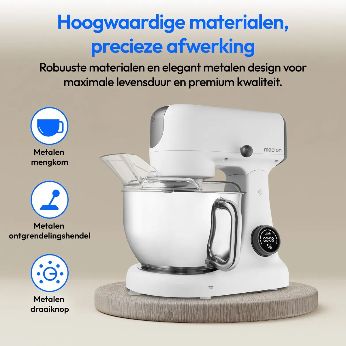 Medion MD12600 Keukenmachine 800W - 4,6L - 8 Snelheden - Wit