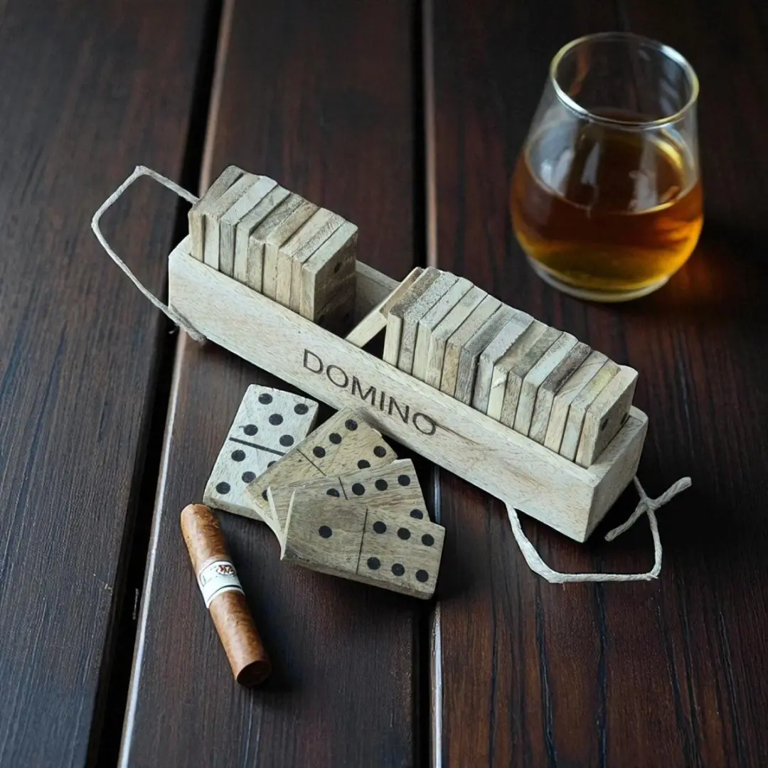 Van Manen Domino Spel Natuurlijk Mango Hout - 20,5x5x7cm