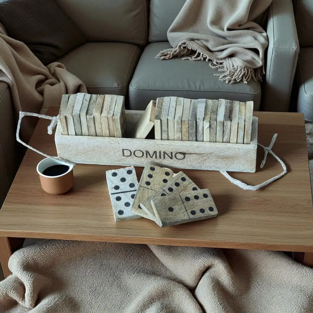 Van Manen Domino Spel Natuurlijk Mango Hout - 20,5x5x7cm