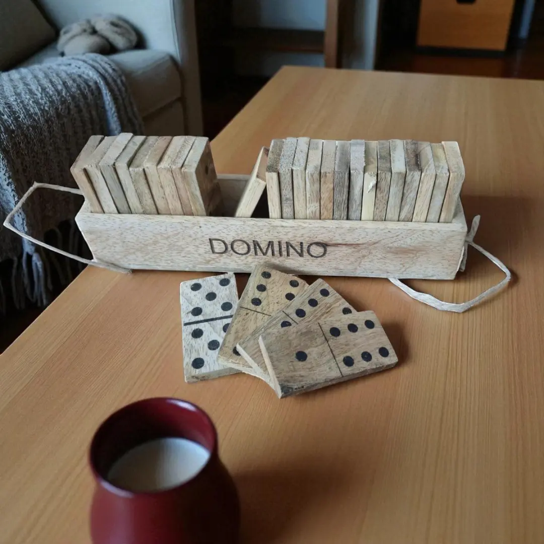 Van Manen Domino Spel Natuurlijk Mango Hout - 20,5x5x7cm