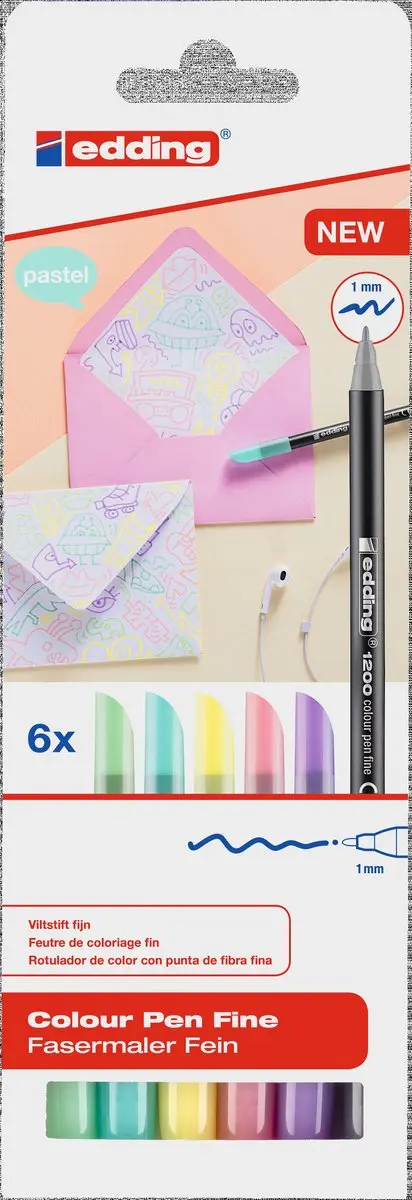 edding Fineliners 1mm Pastel Mix - 6 Stuks
