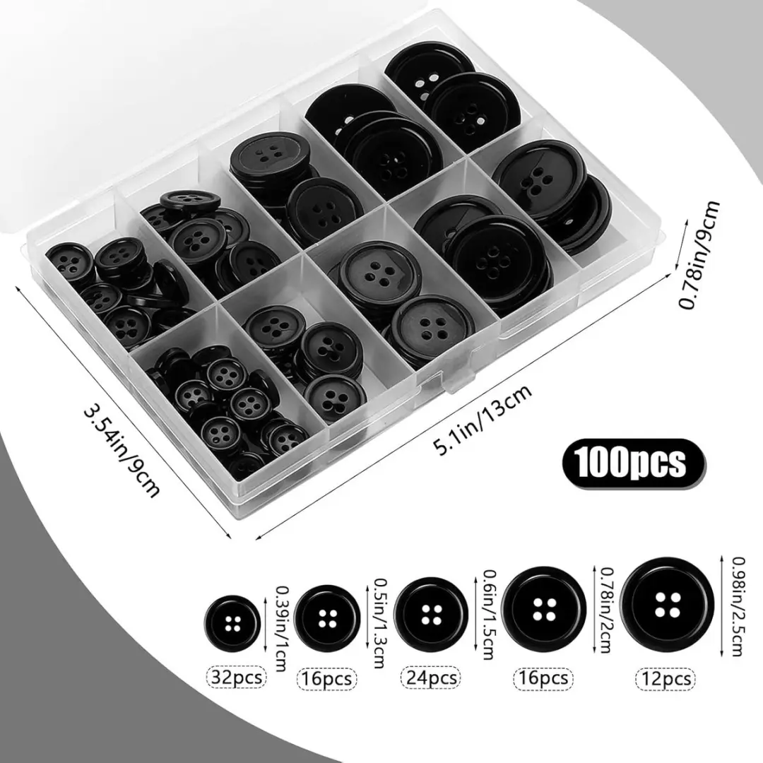 Creative Ronde Naaiknoppen - 100 Stuks - 5 Maten - Zwart