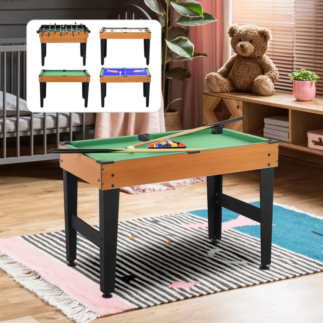 Homcom Multigame Spieltisch - 107x61x84,5cm - Natuurlijk hout/Zwart