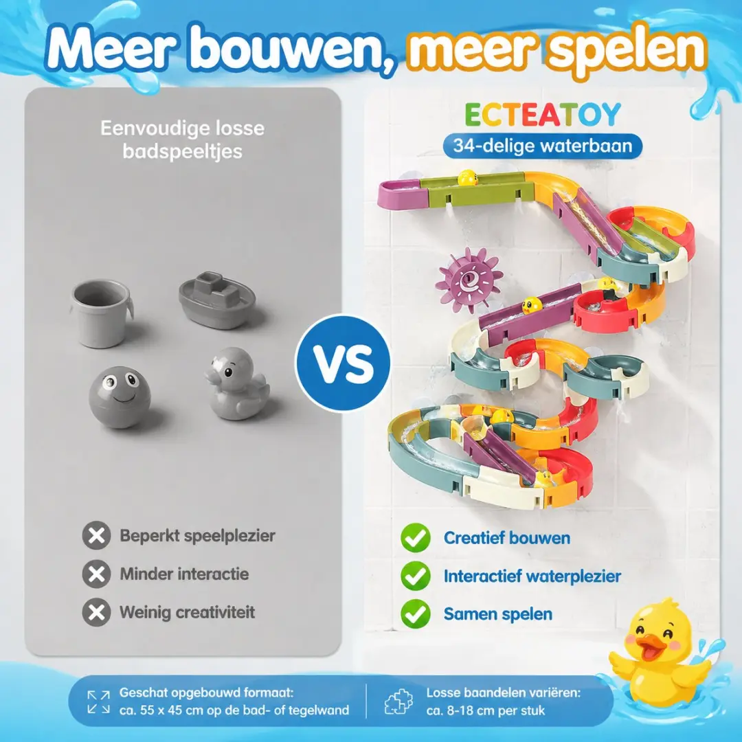 ECTEATOY Badspeelgoed Waterbaan Glijbaan 34-delig DIY - Veelkleurig