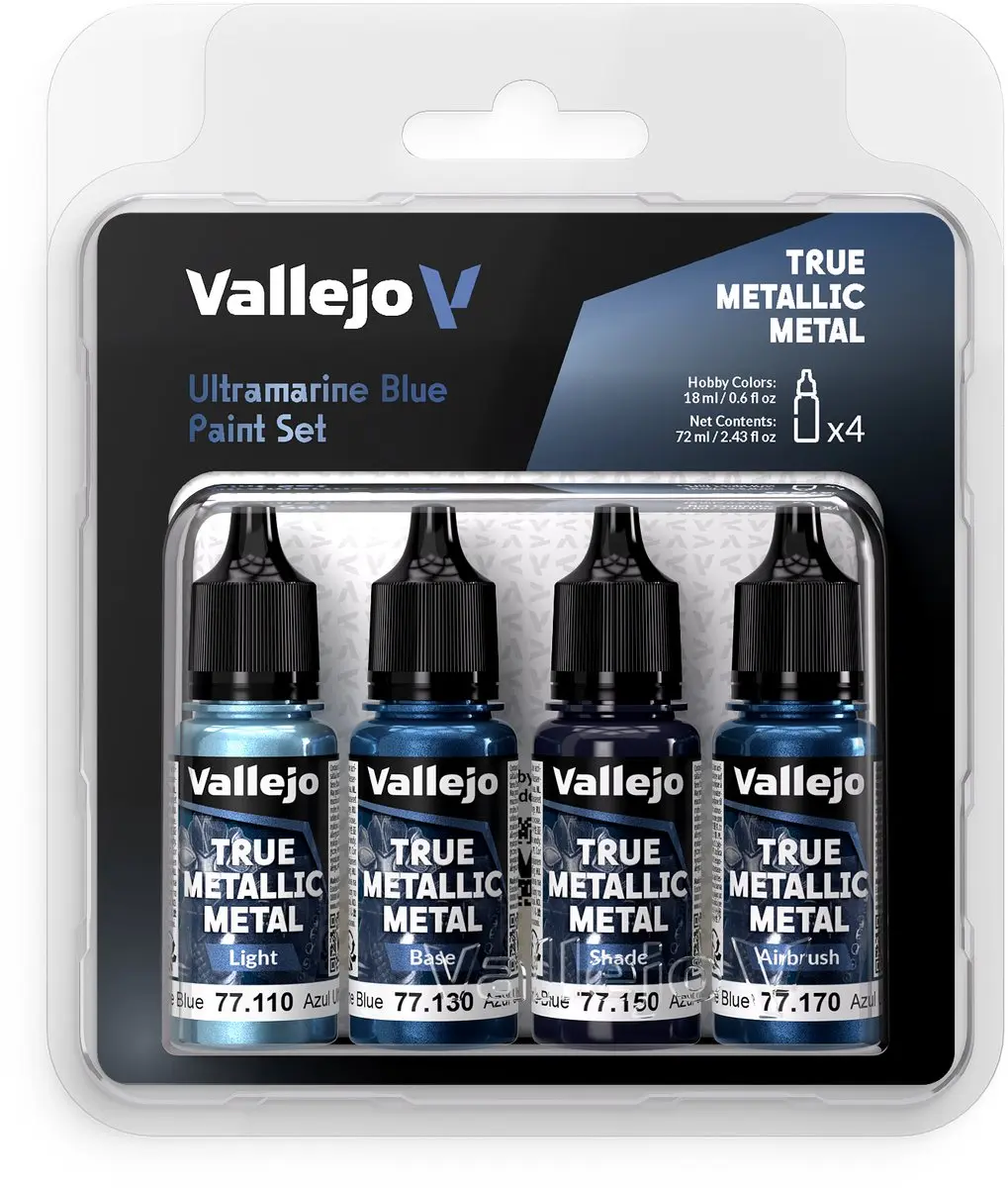 Vallejo Hobbyverf Acrylset True Metallic Metal Ultramarijn Blauw