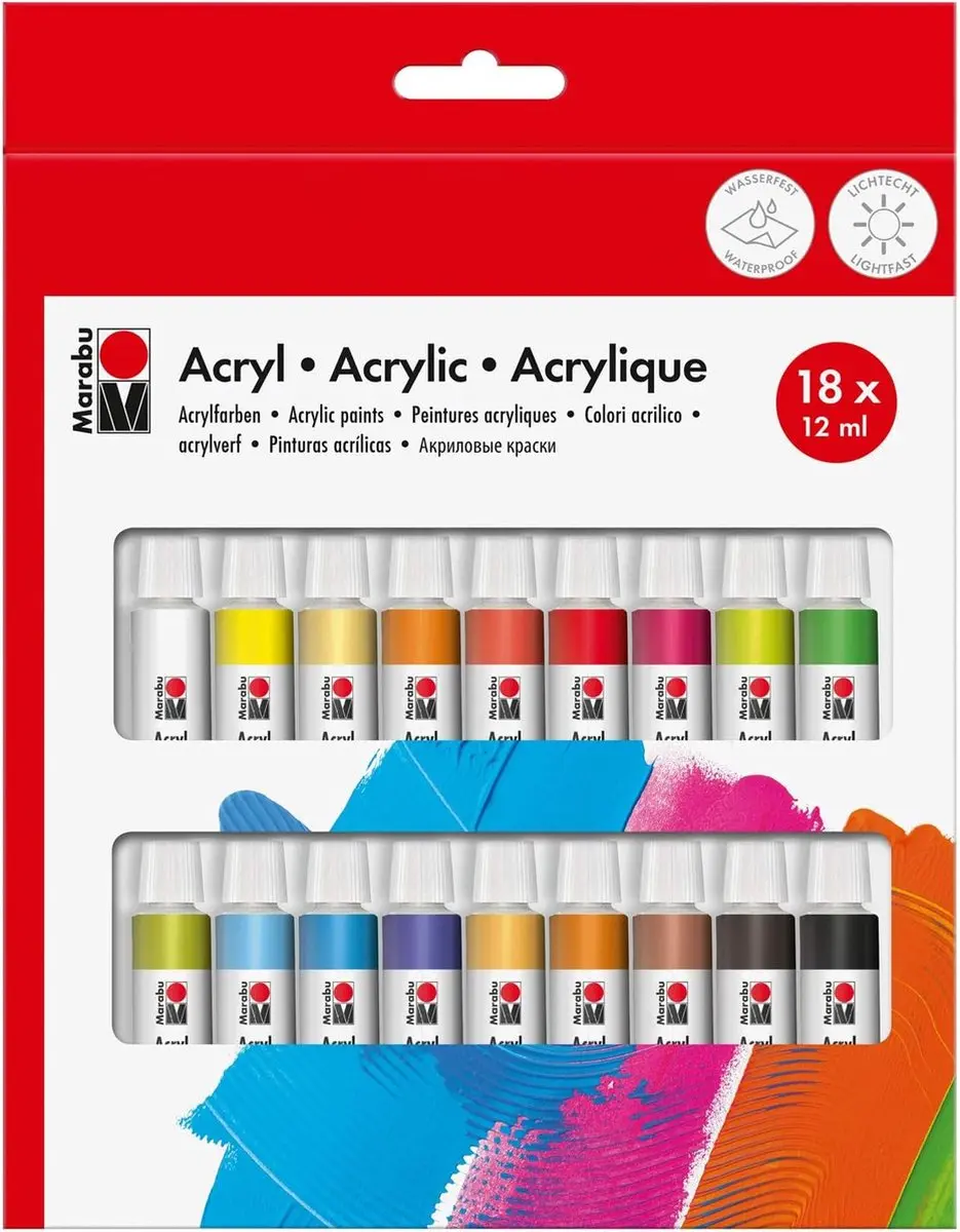 Marabu Acrylverfset 18 Kleuren - 12ml