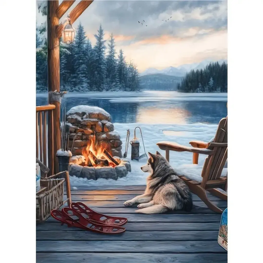Creative Diamond Painting Husky Veranda 30x40cm - Multicolor