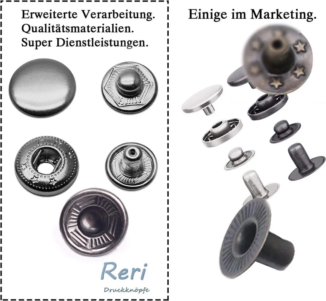 Reer Drukknopen Set 80 Stuks - 15mm Metaalkleurig