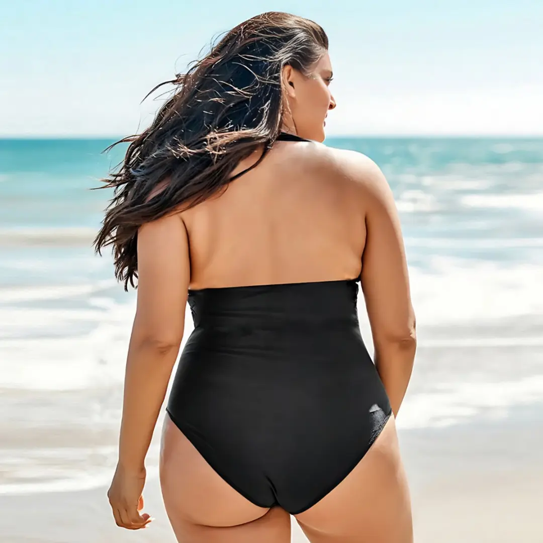 Sapphire Plus Size Badpak - Elegante Krat - Verstelbare Halsband - Wit/Zwart