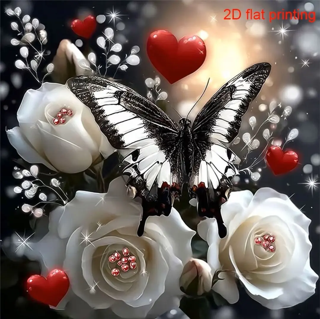 Creative Diamond Painting Vlinder met Rozen 25x25cm