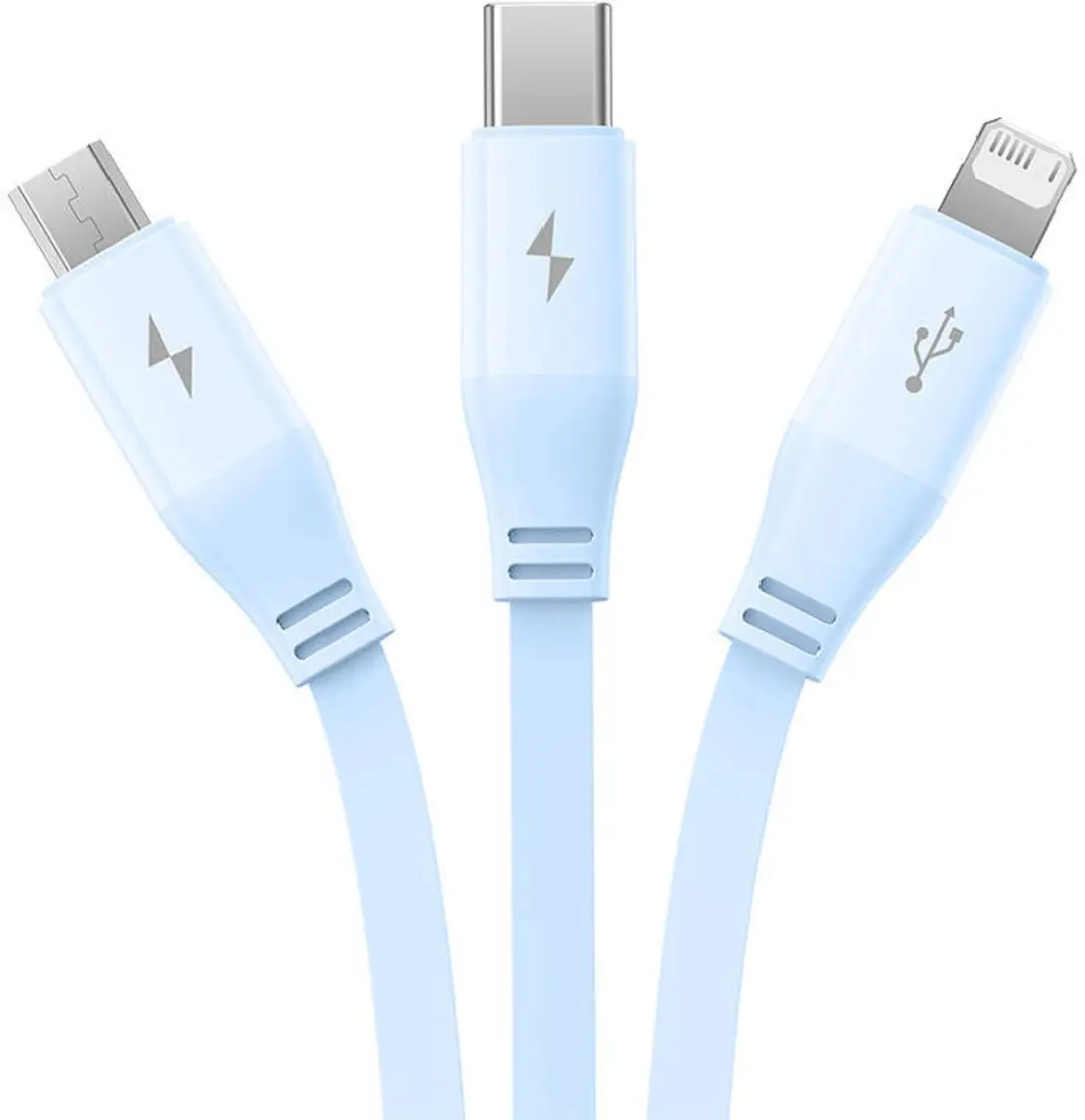 Baseus 3-in-1 USB-naar-USB-C Kabel 3,5A 1,1m - Blauw - afbeelding 5 van 6