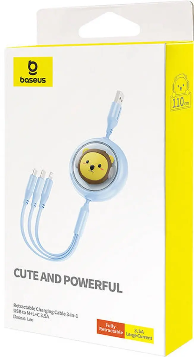 Baseus 3-in-1 USB-naar-USB-C Kabel 3,5A 1,1m - Blauw - afbeelding 4 van 6