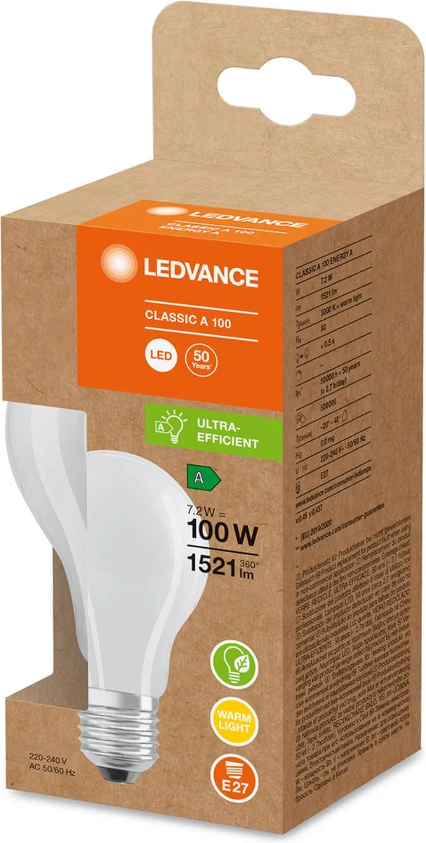 LEDVANCE Spaarlamp E27 7,2W Warm Wit Mat - 1 Stuks