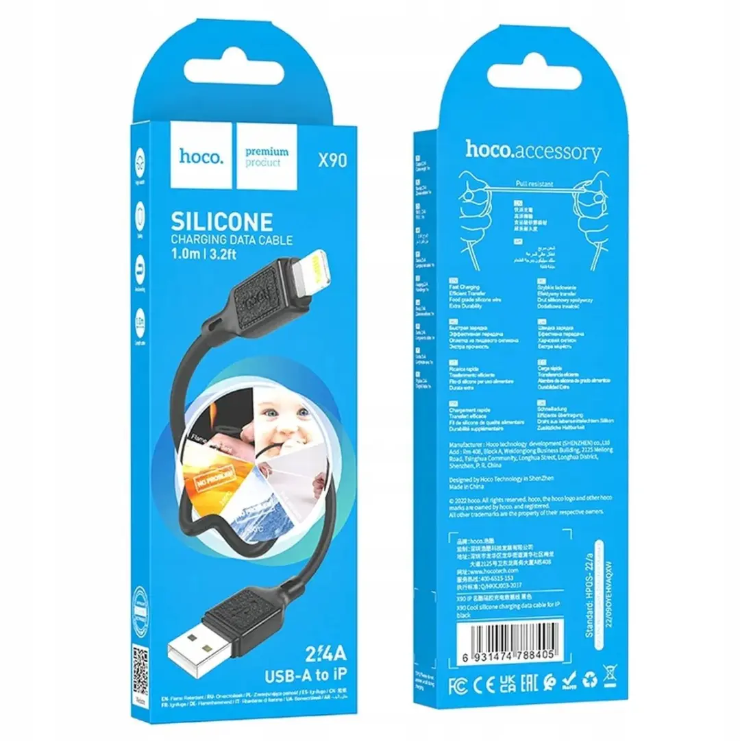 Hoco USB-A naar Lightning Kabel X90 1m - 2.4A - Zwart - afbeelding 4 van 5