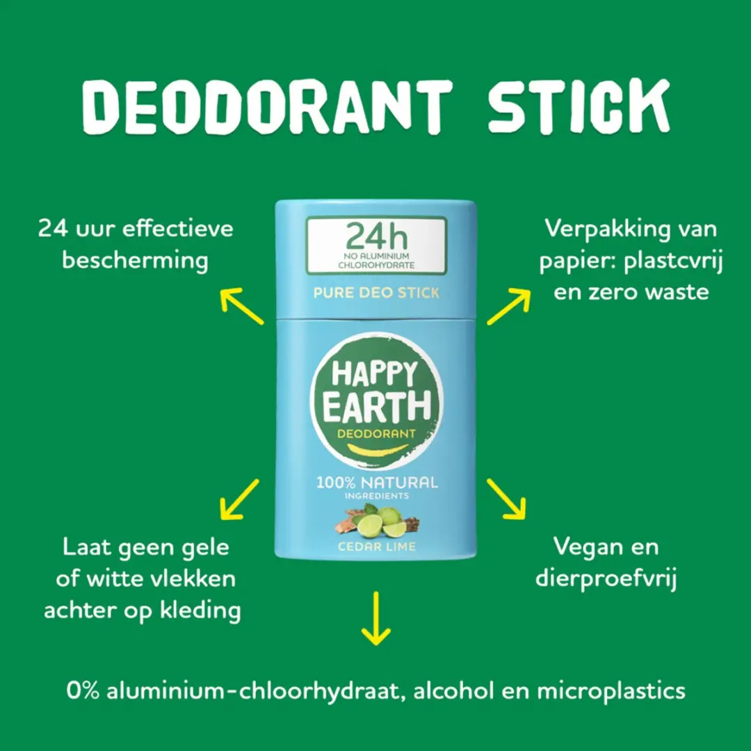 Happy Earth Deodorant Stick Cedar Lime - 3x40g
